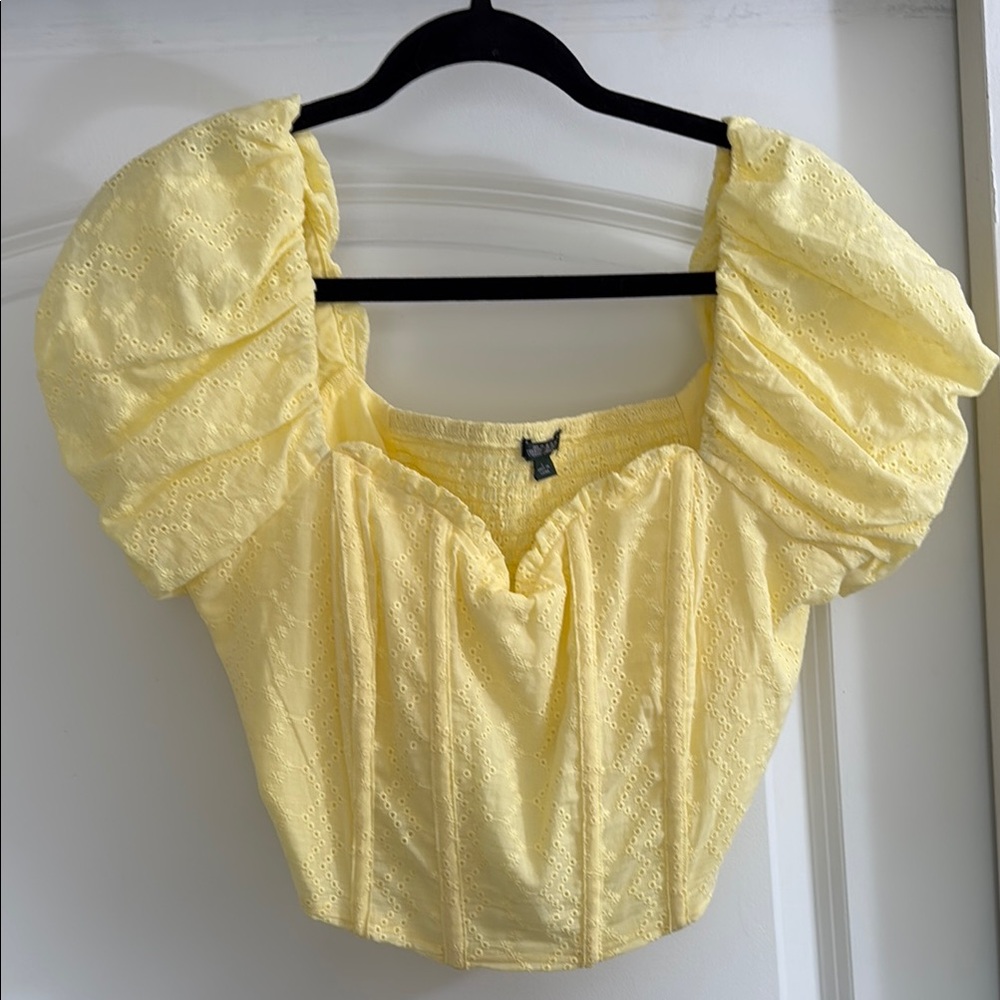 Wild Fable Yellow Eyelet Puff Sleeve Top